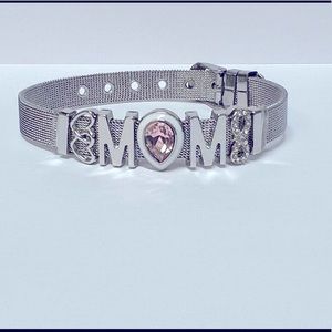 Mom infinity pink cz stainless steel adjustable mesh bracelet